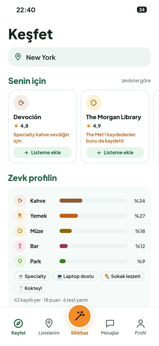 Senin için önerileri ve zevk profili