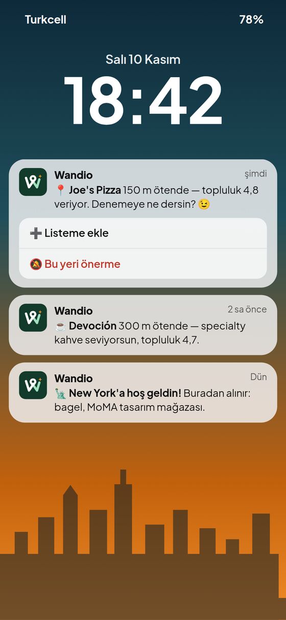 Kilit ekranında yakındaki yer bildirimi